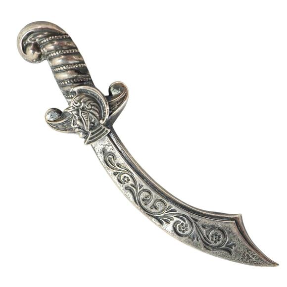 Vintage Sterling Silver Scimitar Sword Brooch 3” Etched Floral Fraternal Masonic - Picture 1 of 4